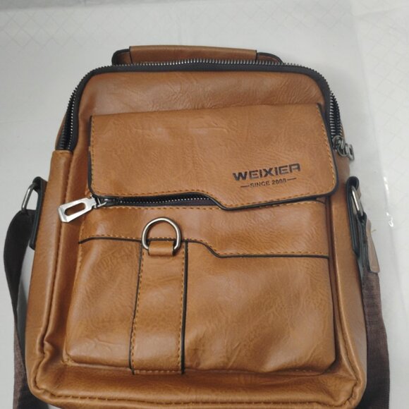 Weixier Men's Brown Leather Shoulder Travel Bag Crossbody Strap - Picture 2 of 9